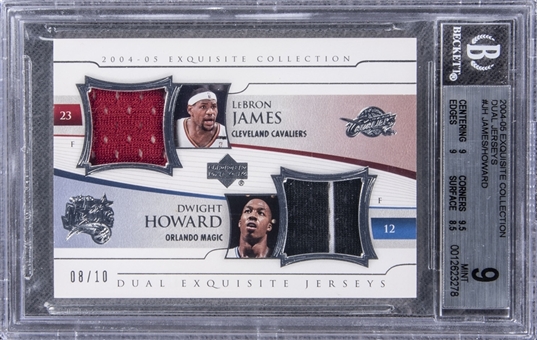 2004-05 UD "Exquisite Collection" Dual Jerseys #JH LeBron James/Dwight Howard Patch Card (#08/10) – BGS MINT 9